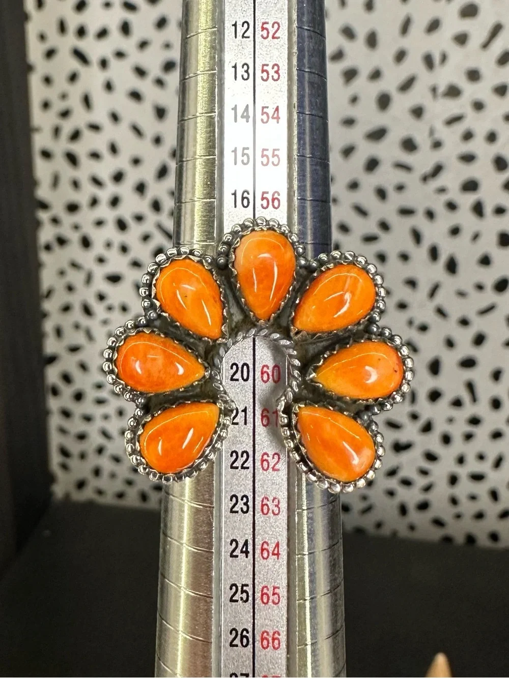 Spiny Oyster Naja Sterling Silver Ring Size 9 Southwestern Orange 925